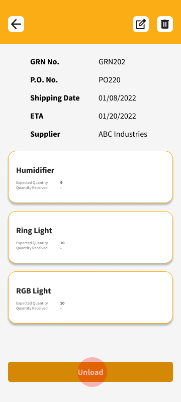 Mobile UI for store clerk receiving process in Retail Inventory System